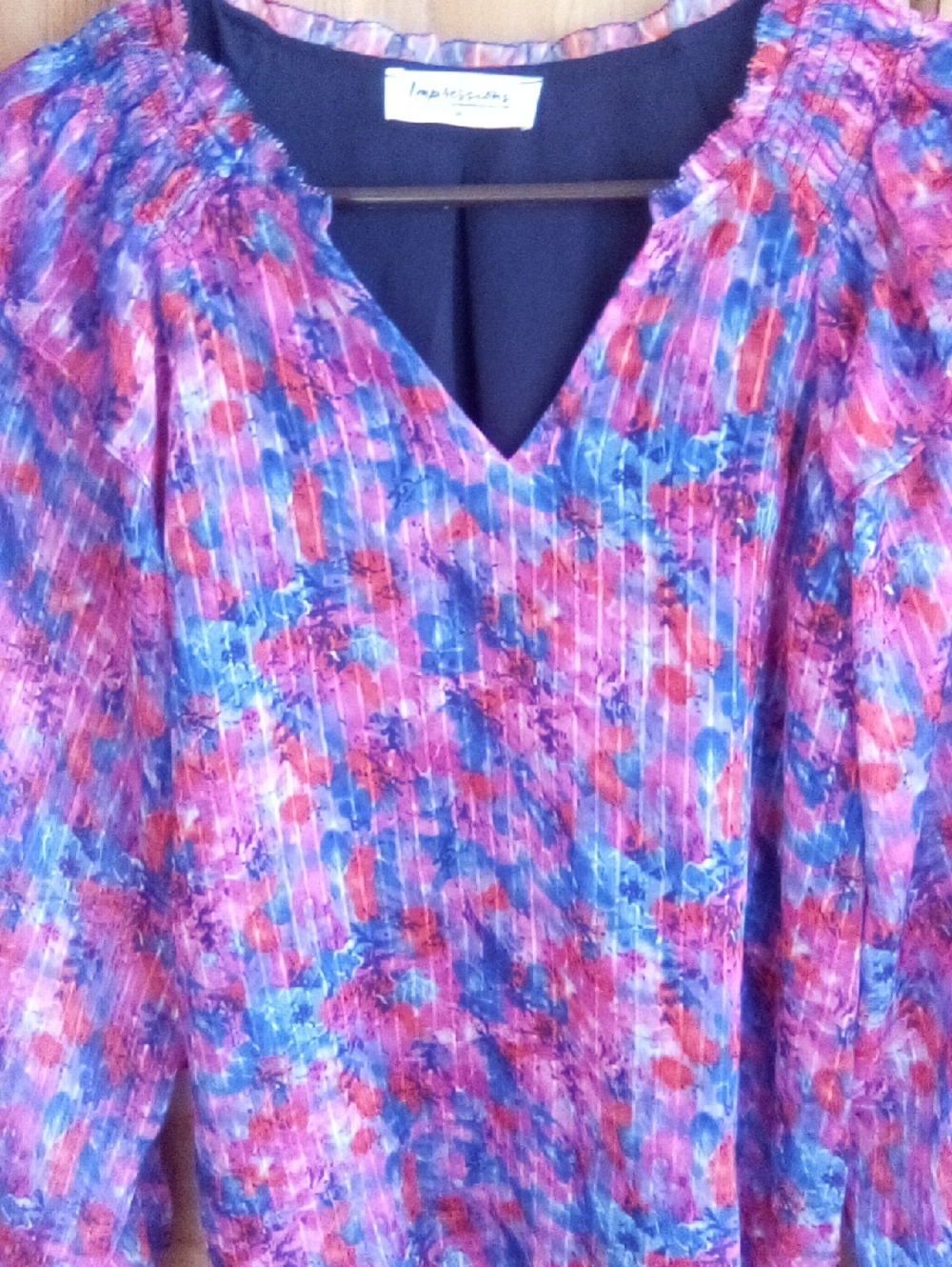 Impressions Pink & Blue Floral V-Neck Blouse
